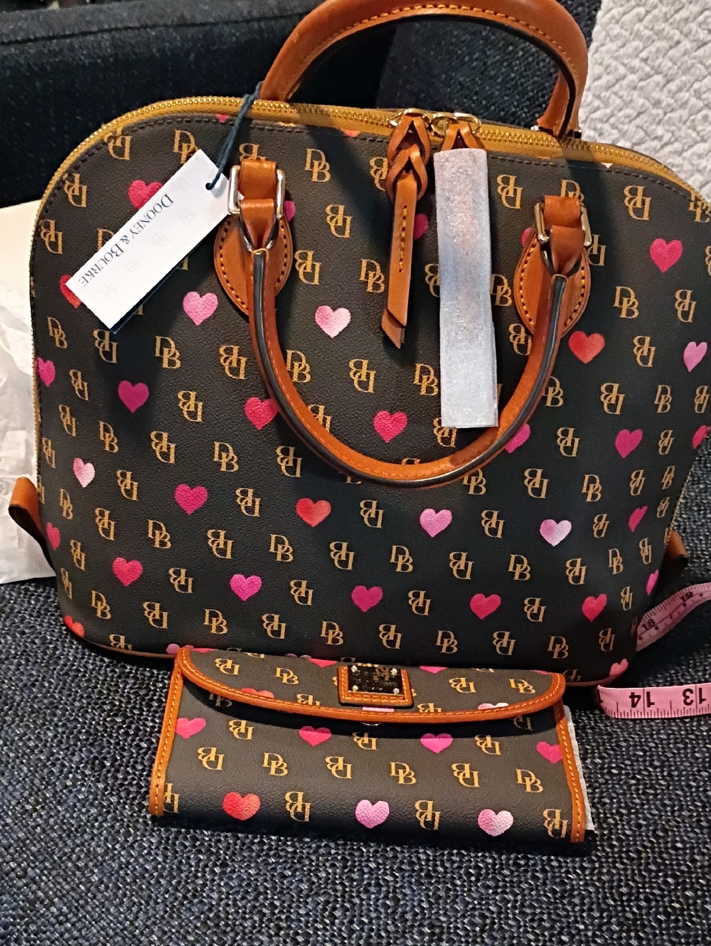 Dooney & Bourke Brown Heart Logo Dome Satchel with Matching Wallet - Picture 2 of 8